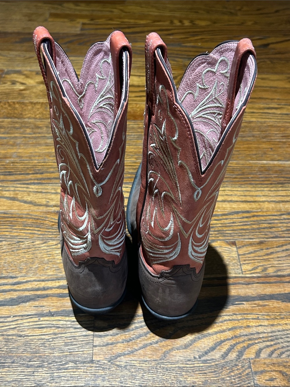 Ariat Brown Foot with Red Embroidered Shaft Western Heeled Boots - Picture 11 of 12